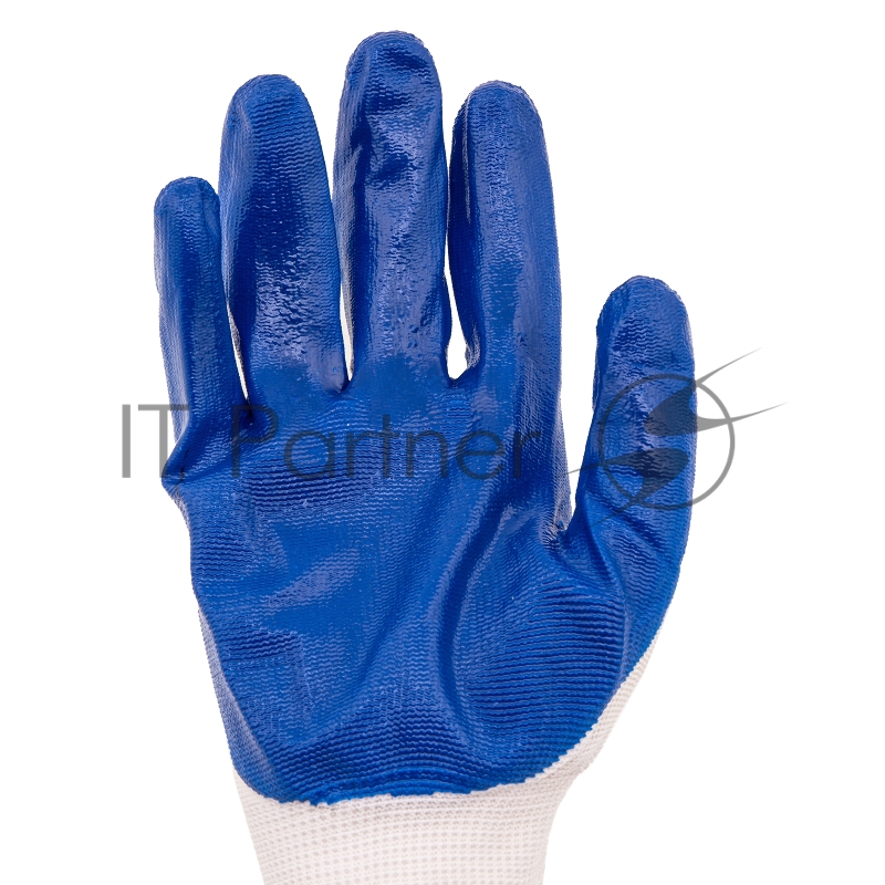 Перчатки полиэфирные с синим нитрильным покрытием, размер L, 15 класс вязки// Сибртех