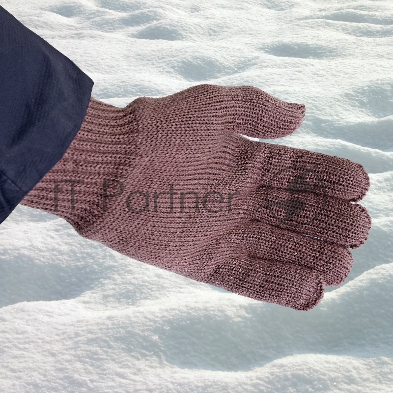 Перчатки трикотажные, акрил, двойные,цвет: коричневый, двойная манжета, Россия// Сибртех