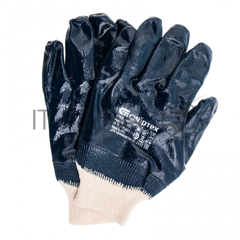 Перчатки трикотажные с обливом из бутадиен-нитрильного каучука, манжет, L// Сибртех