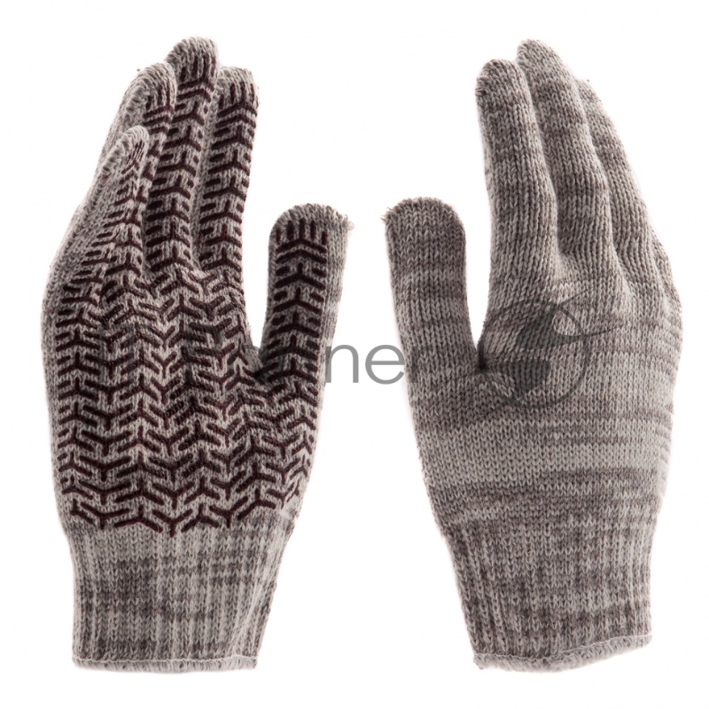 Перчатки трикотажные усиленные, гелевое ПВХ-покрытие, 7 класс, бело-серый меланж, Россия// Сибртех