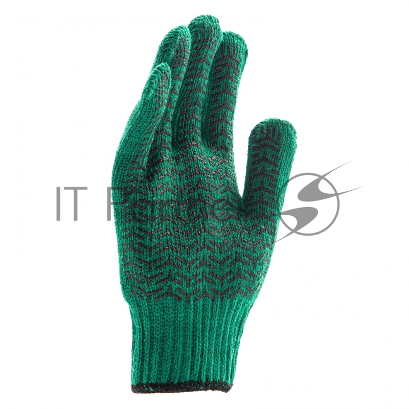 Перчатки трикотажные усиленные, гелевое ПВХ-покрытие, 7 класс, зеленые, Россия// Сибртех