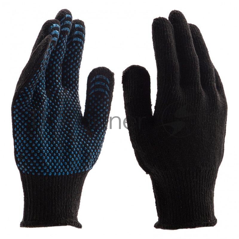 Перчатки трикотажные хлопкоэфирные плюшевые, ПВХ точка, 7 класс, Россия// Сибртех