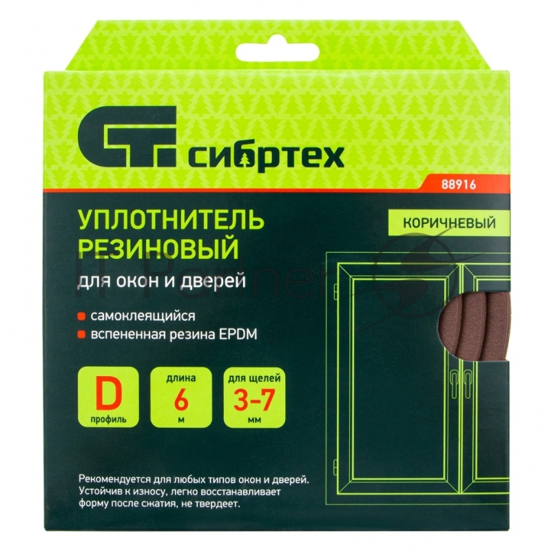 Уплотнитель резиновый, 6 м, профиль D, коричневый// Сибртех