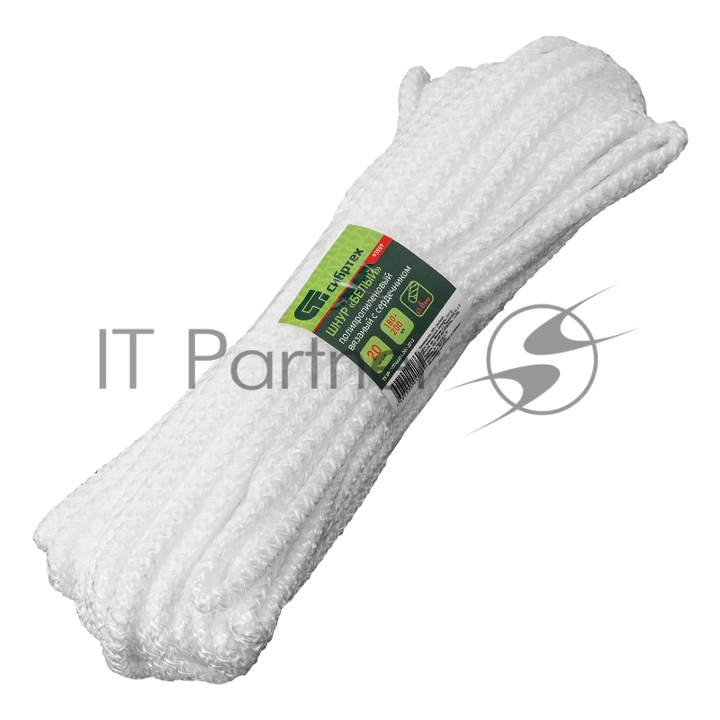 Шнур вязаный полипропиленовый с серд. белый, 6 мм, L20 м, Россия// Сибртех