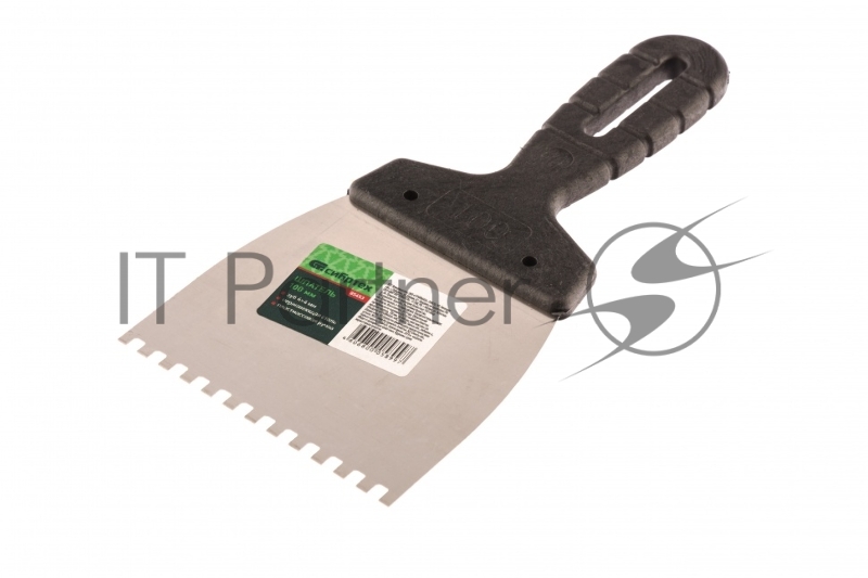 Шпатель из нержавеющей стали, 100 мм, зуб 4х4 мм, пластмассовая ручка// Сибртех