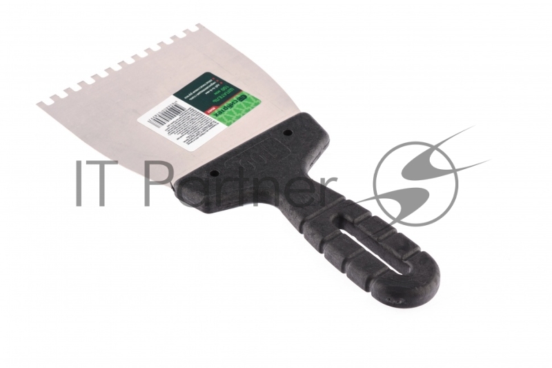 Шпатель из нержавеющей стали, 100 мм, зуб 4х4 мм, пластмассовая ручка// Сибртех