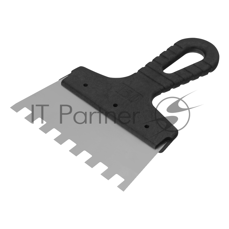 Шпатель из нержавеющей стали, 150 мм, зуб 10х10 мм, пластмассовая ручка// Сибртех