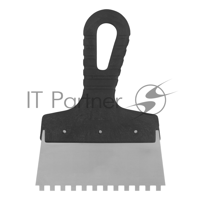 Шпатель из нержавеющей стали, 150 мм, зуб 6х6 мм, пластмассовая ручка// Сибртех