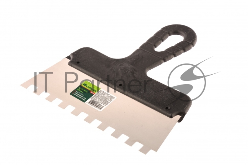 Шпатель из нержавеющей стали, 200 мм, зуб 10х10 мм, пластмассовая ручка// Сибртех