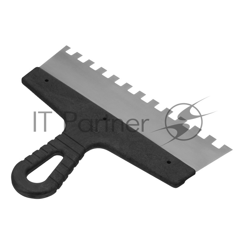 Шпатель из нержавеющей стали, 250 мм, зуб 10х10 мм, пластмассовая ручка// Сибртех