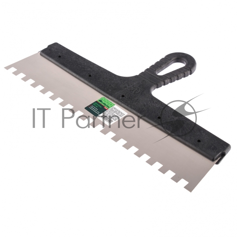 Шпатель из нержавеющей стали, 350 мм, зуб 10х10 мм, пластмассовая ручка// Сибртех