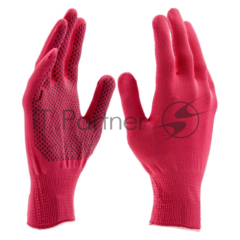 Перчатки из синтетической нити, ПВХ точка, 13 класс, цвет розовая фуксия, L// Россия