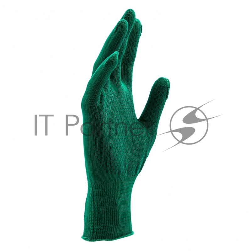 Перчатки из синтетической нити, ПВХ точка, 13 класс, цвет изумрудный, L// Россия