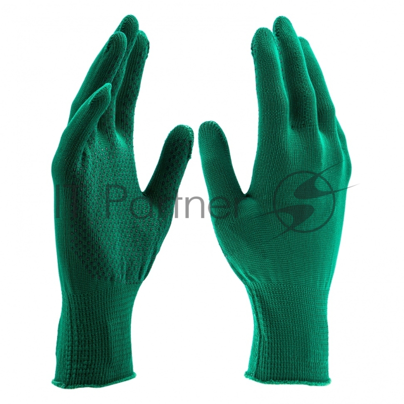 Перчатки из синтетической нити, ПВХ точка, 13 класс, цвет изумрудный, L// Россия
