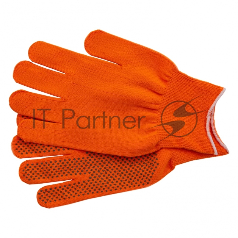 Перчатки из синтетической нити, ПВХ точка, 13 класс, оранжевые, XL// Россия