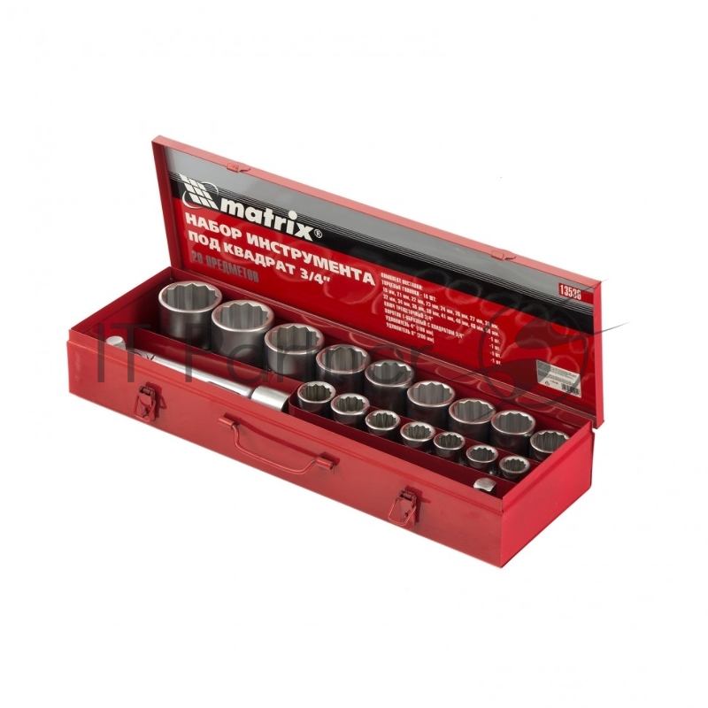 Набор головок MATRIX 13536 квадрат 3/4 головки 19 х 50мм 20 предм. в метал. боксе
