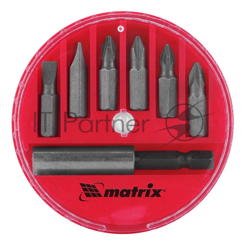 Набор бит, магнитный адаптер для бит, сталь 45Х, 7 предм., в пласт. закрытом боксе// Matrix