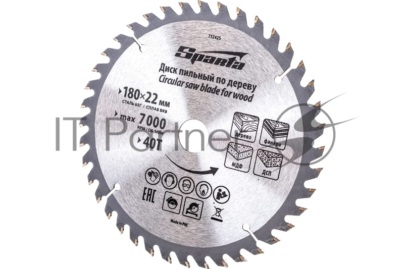 Пильный диск по дереву, ф180 х 22 мм, 40 зубьев// Sparta