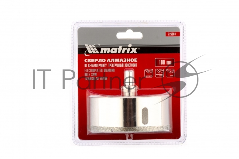 Сверло алмазное по керамограниту, 100 х 67 мм, 3-гранный хвостовик// Matrix