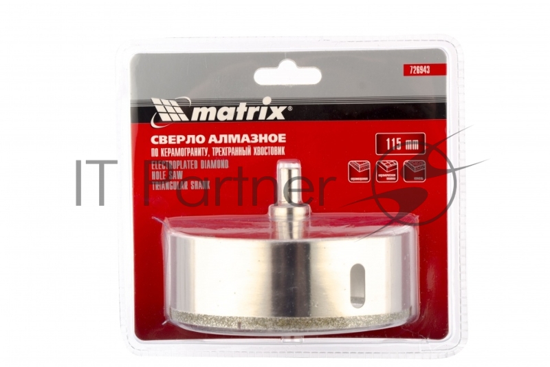 Сверло алмазное по керамограниту, 115 х 67 мм, 3-гранный хвостовик// Matrix