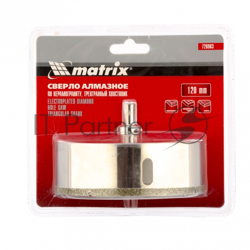 Сверло алмазное по керамограниту, 120 х 67 мм, 3-гранный хвостовик// Matrix