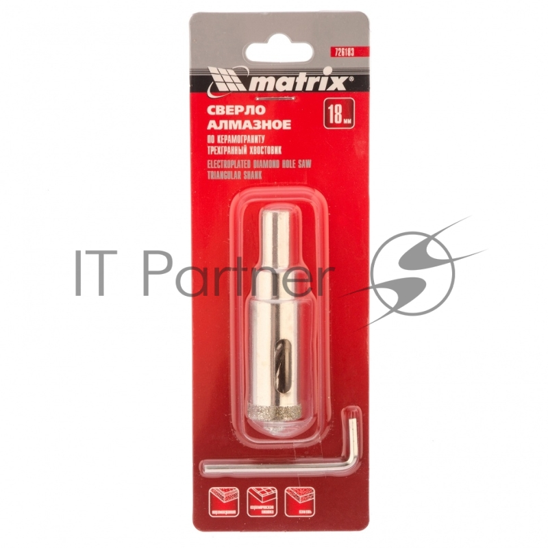 Сверло алмазное по керамограниту, 18 х 67 мм, 3-гранный хвостовик// Matrix