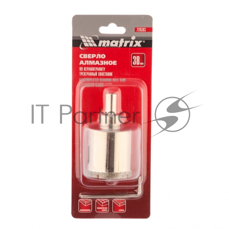 Сверло алмазное по керамограниту, 38 х 67 мм, 3-гранный хвостовик// Matrix