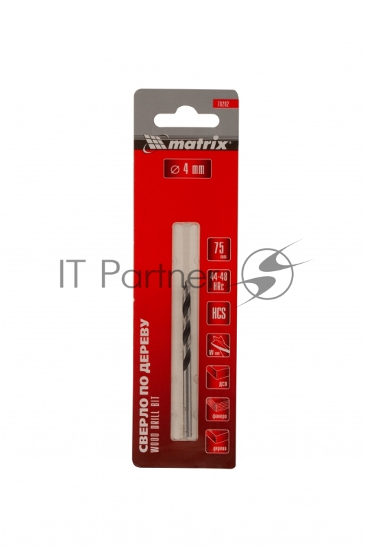 Сверло по дереву, 4 х 75 мм, цилиндрический хвостовик// Matrix