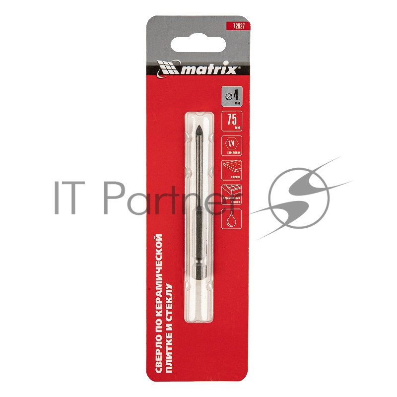 Сверло по керамической плитке и стеклу, 4 мм, 6-гр хвостовик// Matrix