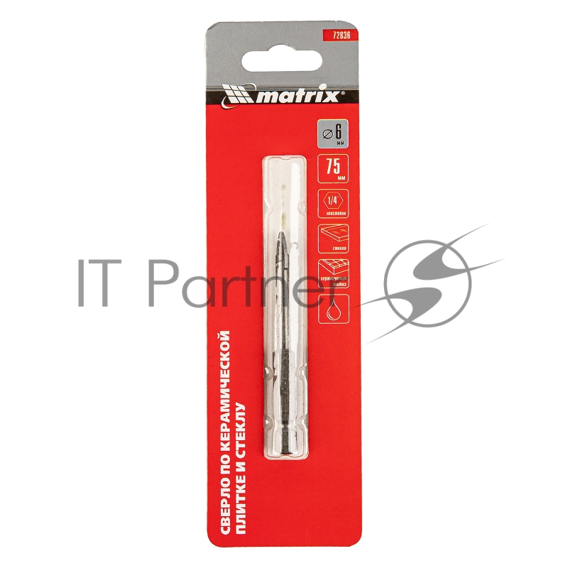 Сверло по керамической плитке и стеклу, 6 мм, 6-гр хвостовик// Matrix
