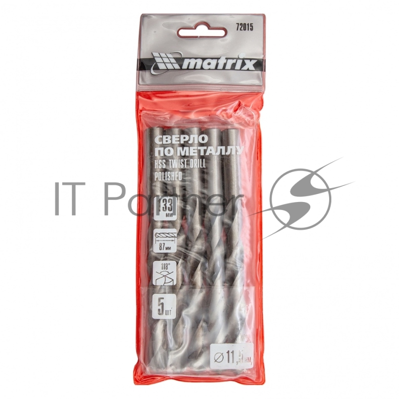 Сверло по металлу, 11,5 мм, полированное, HSS, 5 шт. цилиндрический хвостовик// Matrix