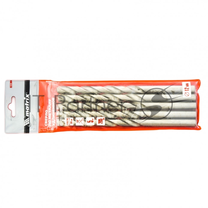 Сверло по металлу, 12,0 х 205 мм, полированное, удл., HSS, 5 шт. цил. хв.// Matrix