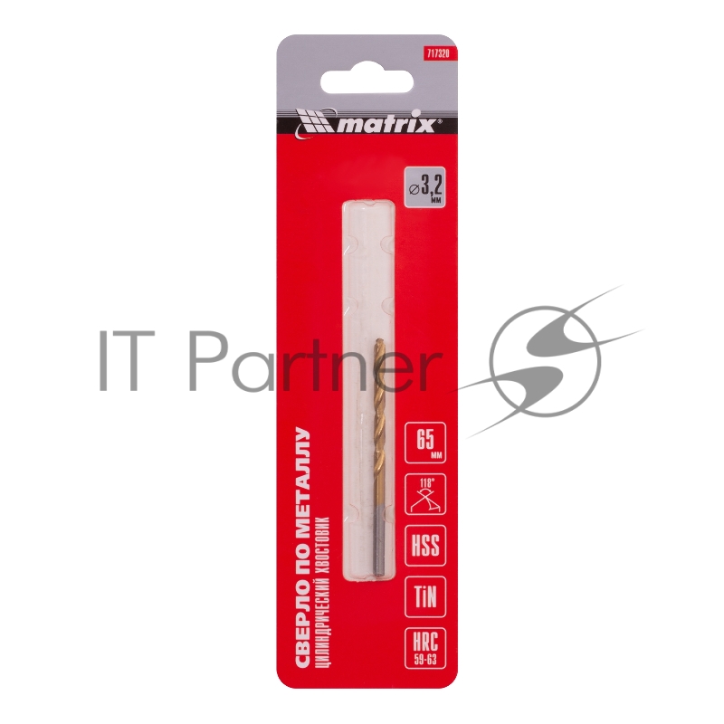 Сверло по металлу, 3,2 мм, HSS, нитридтитановое покрытие, цилиндрический хвостовик// Matrix