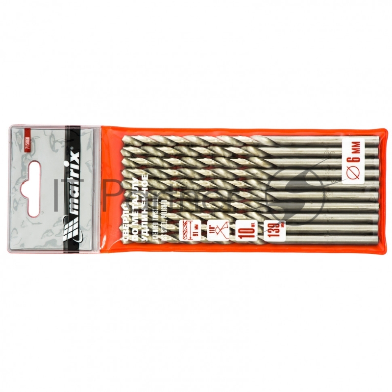 Сверло по металлу, 6,0 х 139 мм, полированное, удл., HSS, 10 шт. цил. хв.// Matrix