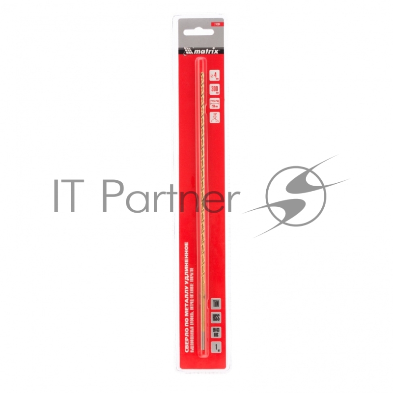 Сверло спиральное по металлу 4 x 300мм, HSS, нитридтитановое покрытие// Matrix