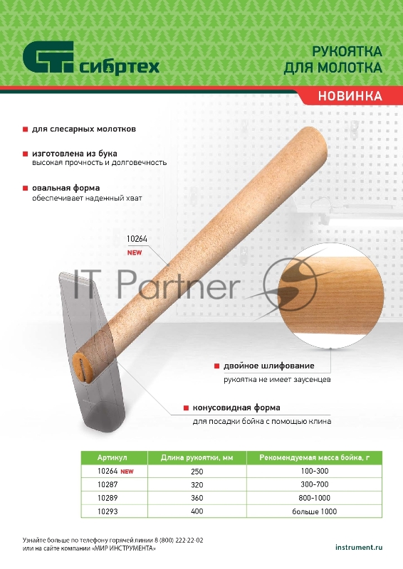 Рукоятка для молотка, шлифованная, БУК, 360 мм// Сибртех