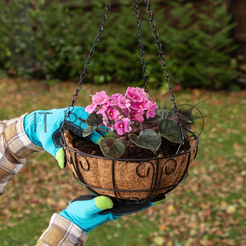 Кашпо подвесное с декором, с кокосовой корзиной, диаметр 25 см// Palisad