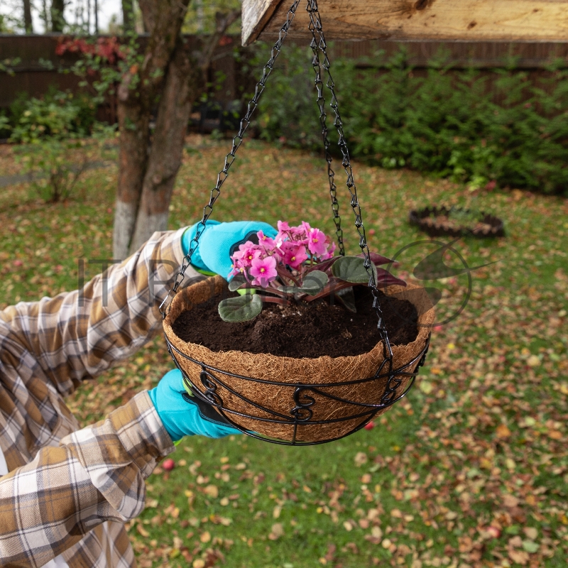 Кашпо подвесное с орнаментом, с кокосовой корзиной, диаметр 30 см// Palisad