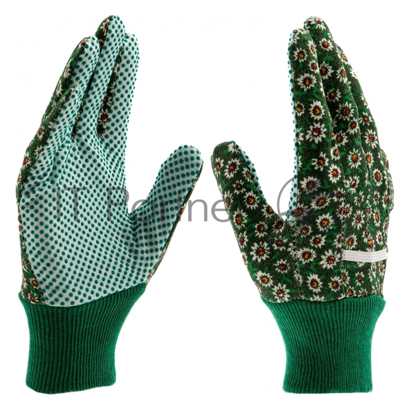 Перчатки садовые х/б ткань с ПВХ точкой, манжет, M// Palisad