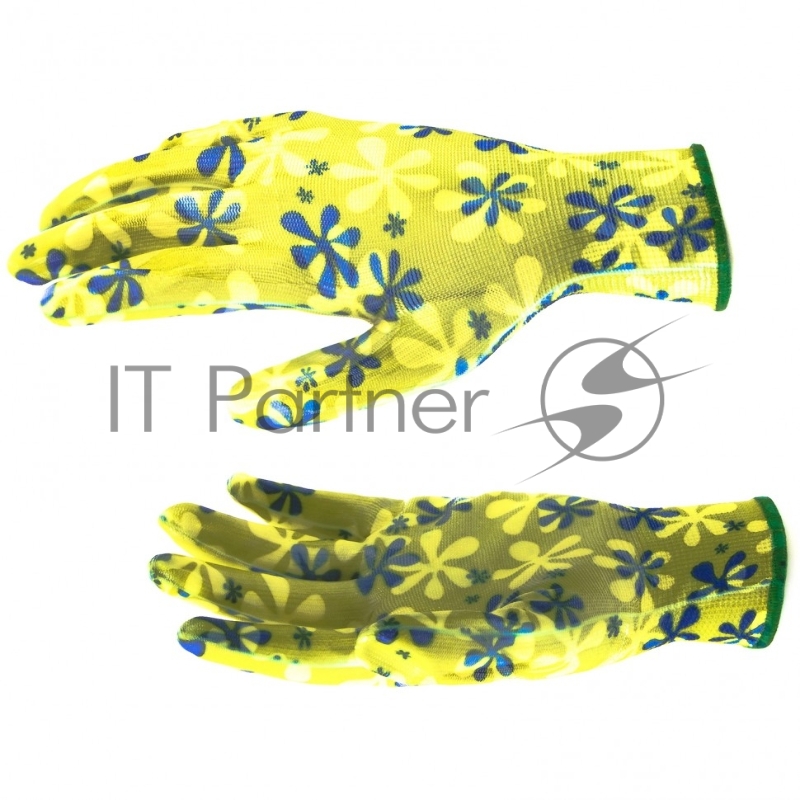 Перчатки садовые из полиэстера с нитрильным обливом, зеленые, M// Palisad