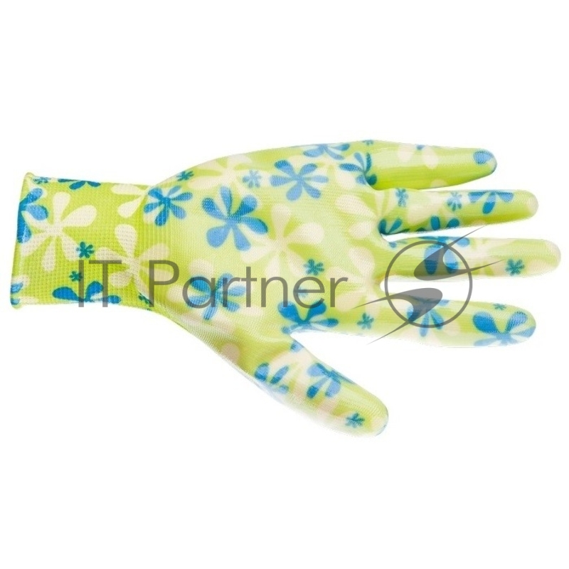 Перчатки садовые из полиэстера с нитрильным обливом, зеленые, S// Palisad