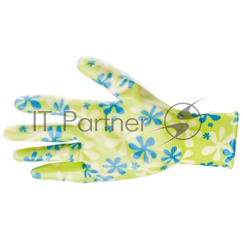 Перчатки садовые из полиэстера с нитрильным обливом, зеленые, S// Palisad