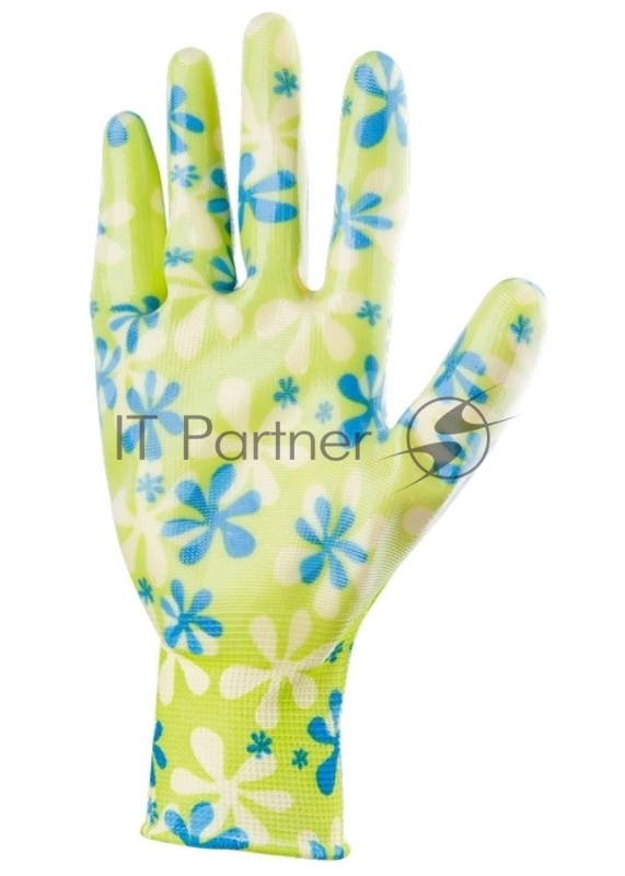 Перчатки садовые из полиэстера с нитрильным обливом, зеленые, S// Palisad