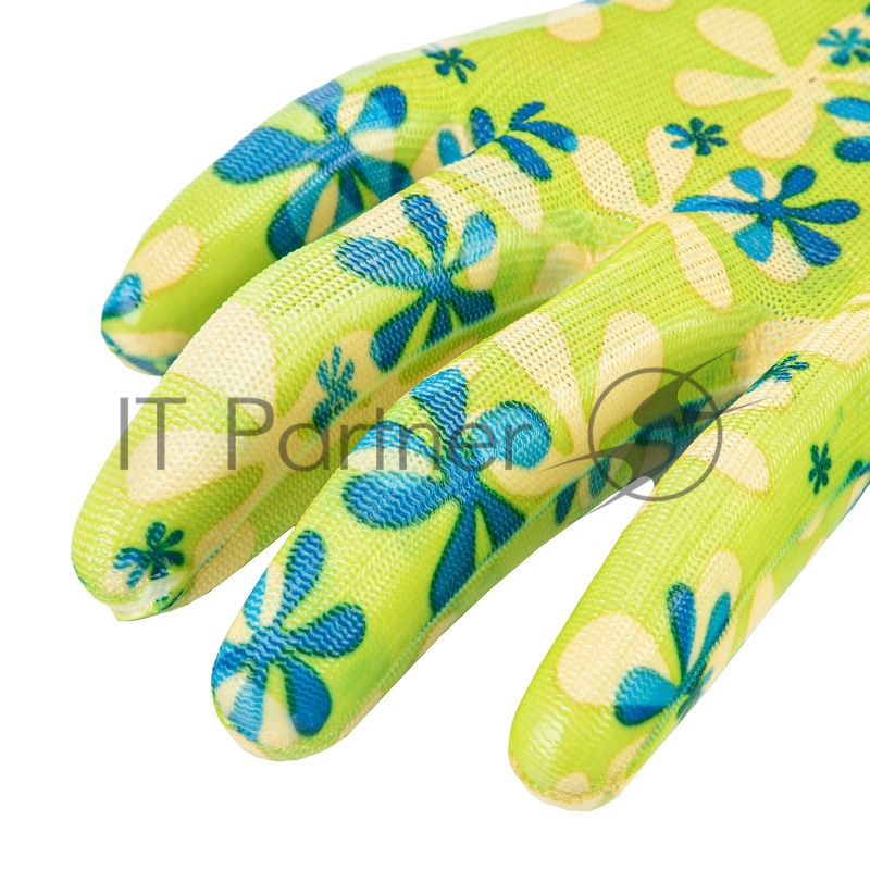 Перчатки садовые из полиэстера с нитрильным обливом, зеленые, L// Palisad