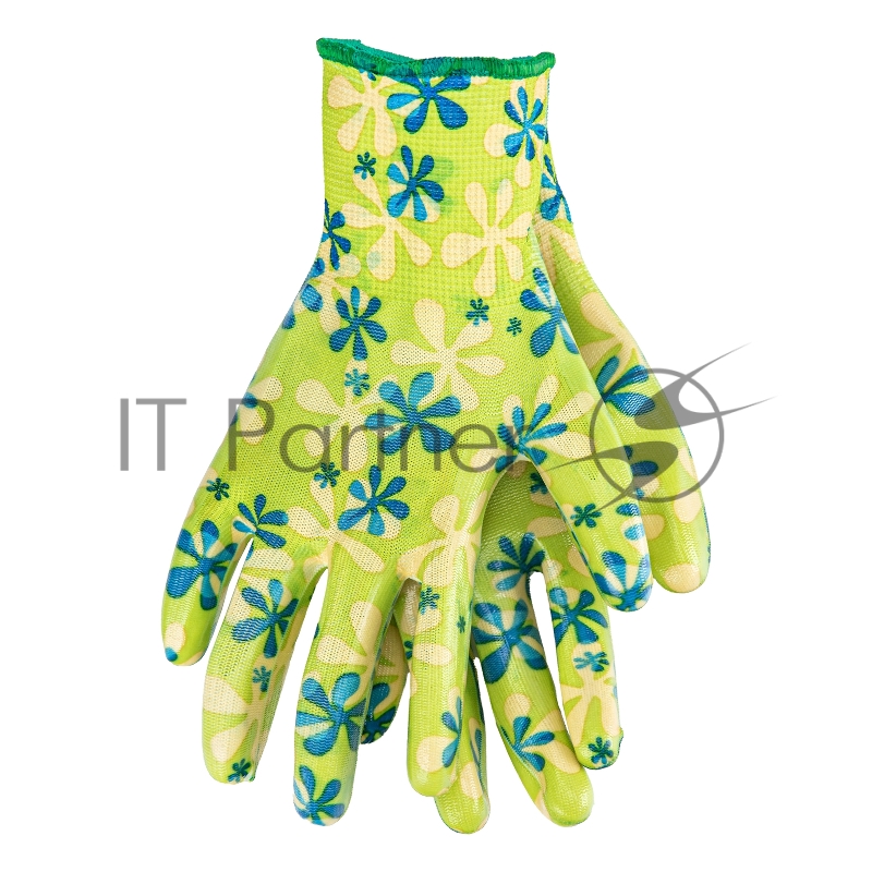 Перчатки садовые из полиэстера с нитрильным обливом, зеленые, L// Palisad