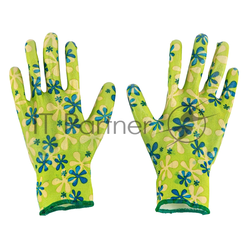 Перчатки садовые из полиэстера с нитрильным обливом, зеленые, L// Palisad