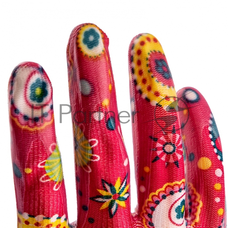 Перчатки садовые из полиэстера с нитрильным обливом, красные, S// Palisad