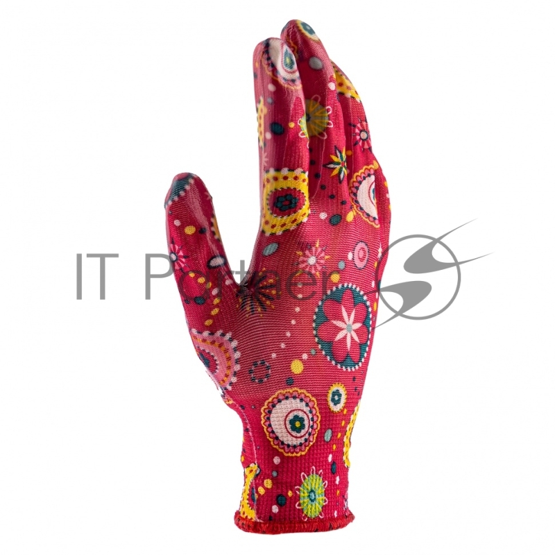 Перчатки садовые из полиэстера с нитрильным обливом, красные, S// Palisad