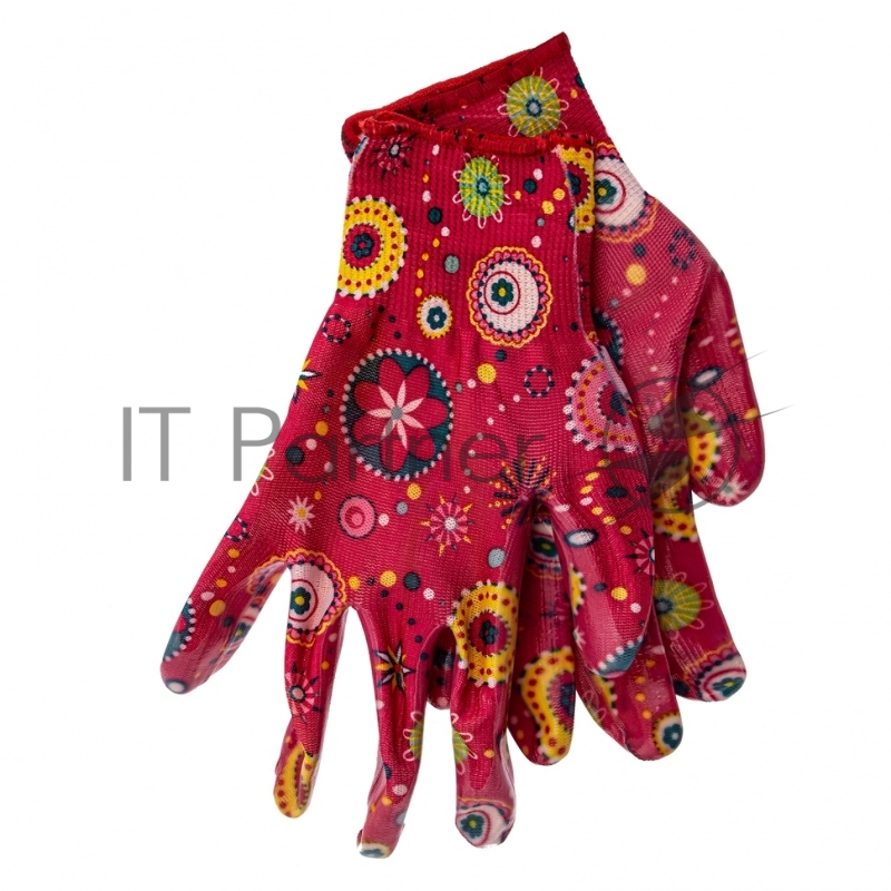 Перчатки садовые из полиэстера с нитрильным обливом, красные, S// Palisad