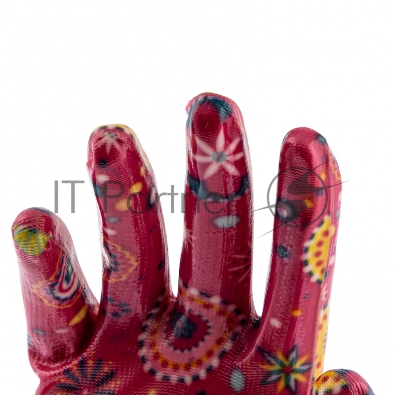 Перчатки садовые из полиэстера с нитрильным обливом, красные, S// Palisad